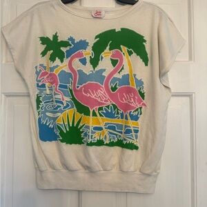 Vintage White Short Sleeve Flamingo Graphic Tee by Jane Colby